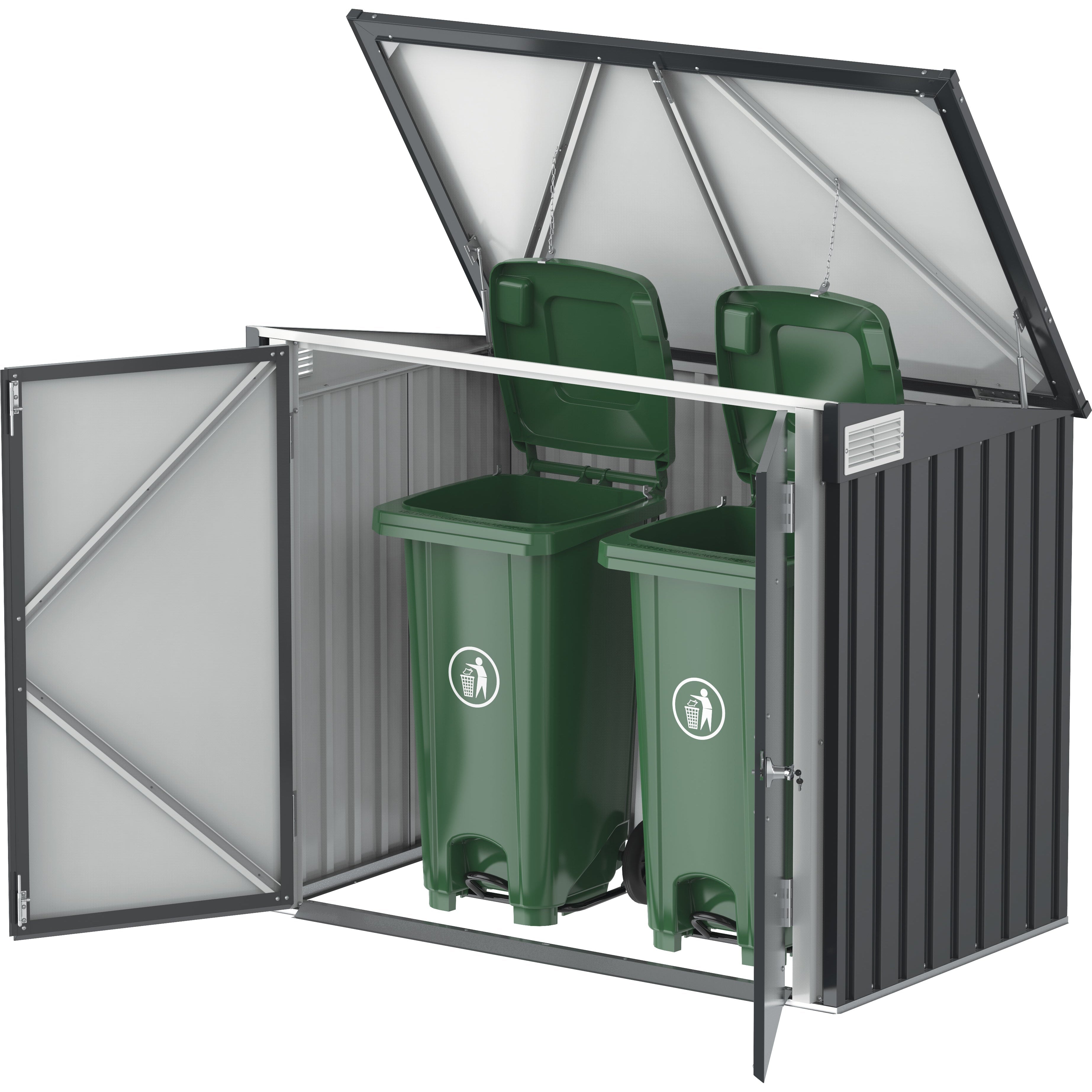Duramax 5ft x 3ft Metal Garbage Can Storage  Anthracite w/ white trim 74051