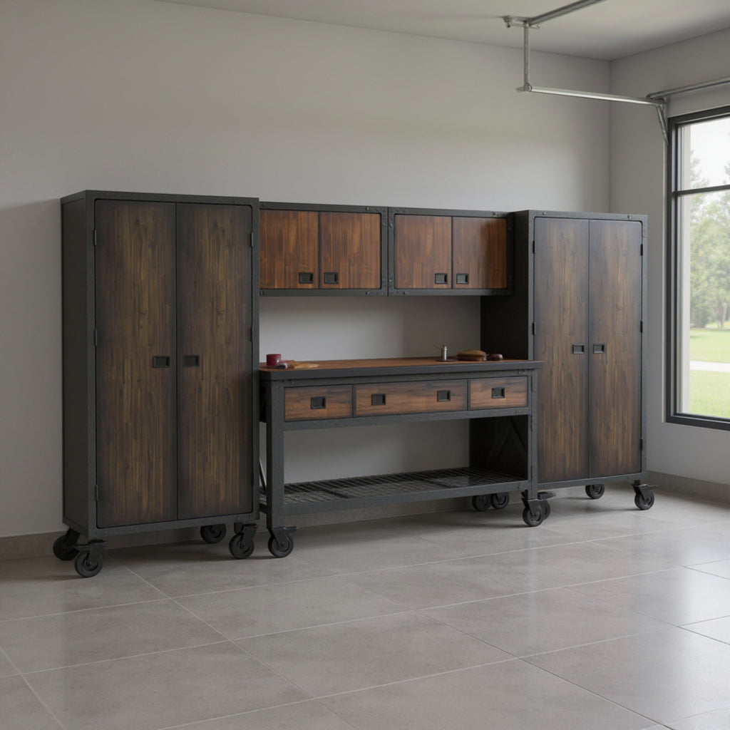 Duramax 5-Piece Garage Storage Combo Set with Workbench, Wall Cabinets and Free Standing Cabinets