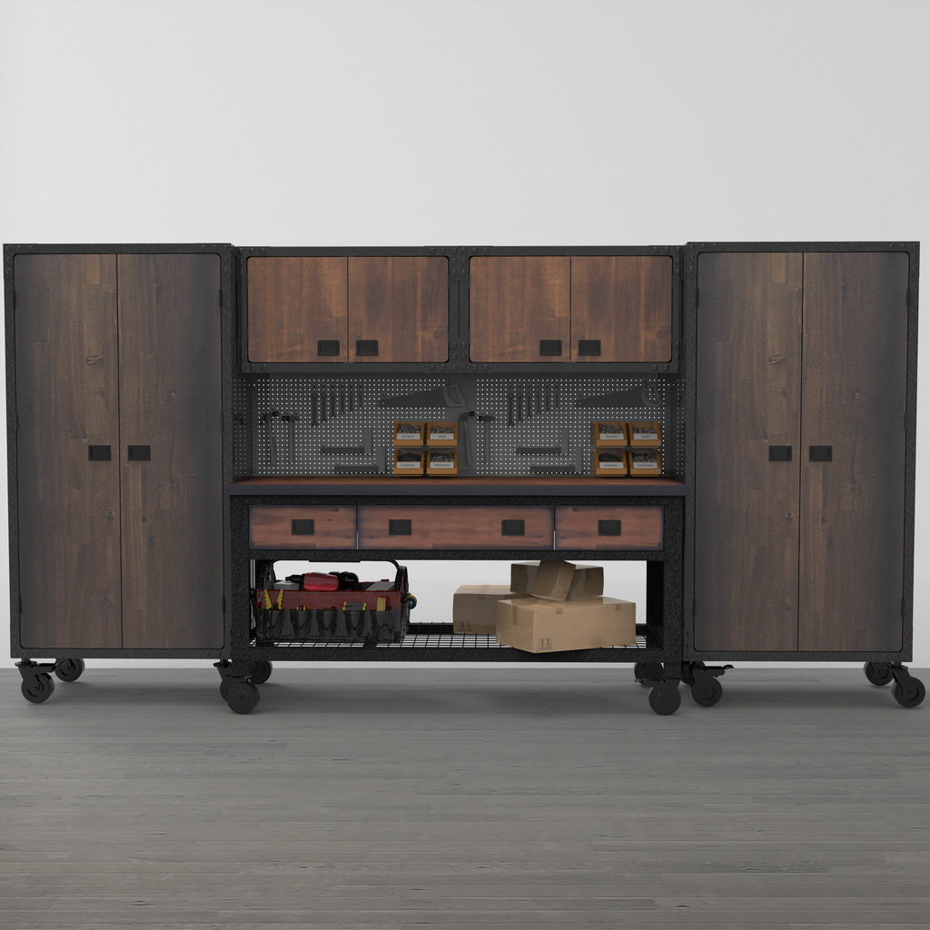 Duramax 5-Piece Garage Storage Combo Set with Workbench, Wall Cabinets and Free Standing Cabinets