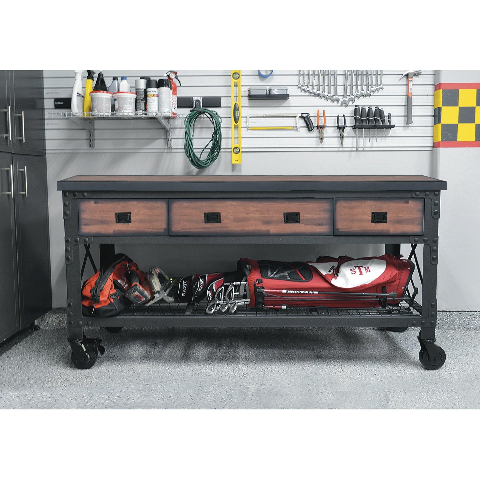 Duramax 5-Piece Garage Storage Combo Set with Workbench, Wall Cabinets and Free Standing Cabinets