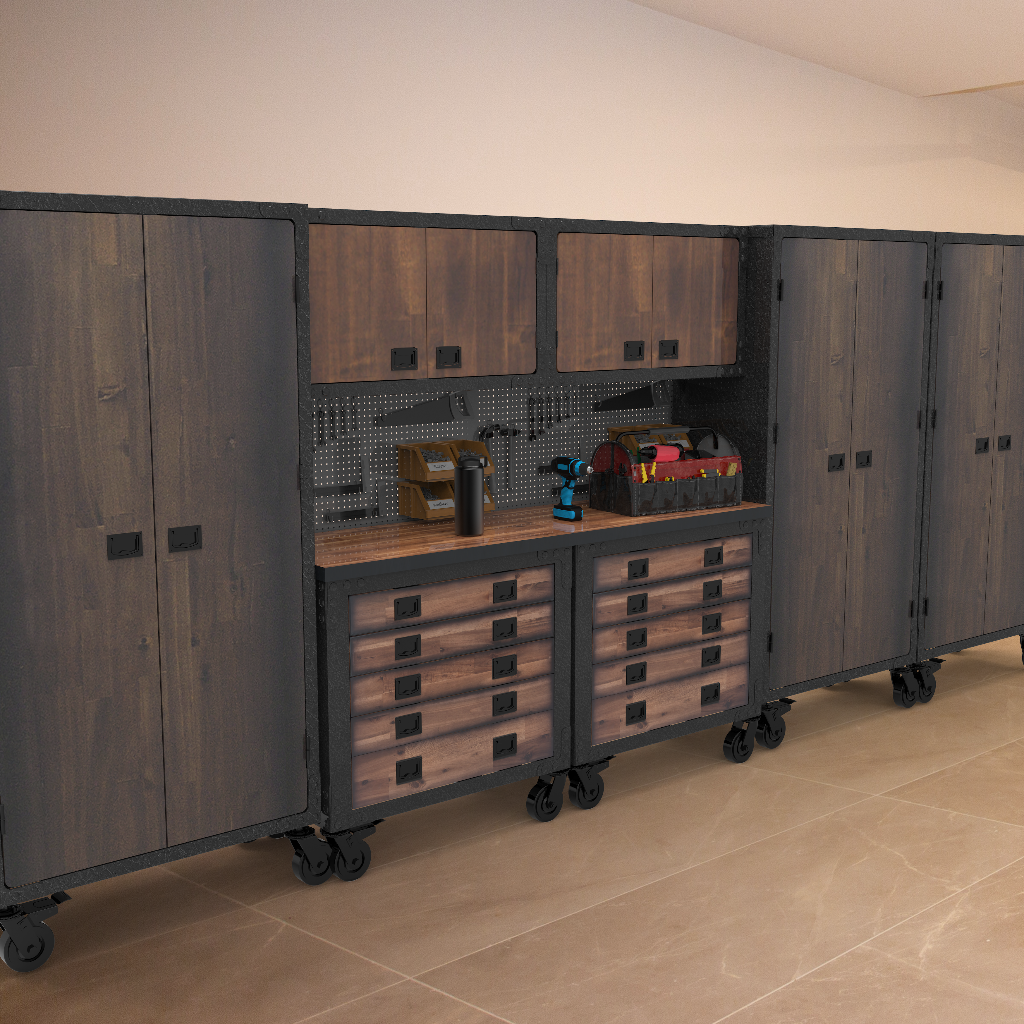 Duramax 7-Piece Garage Storage Combo Set with Tool Chests, Wall Cabinets and Free Standing Cabinets