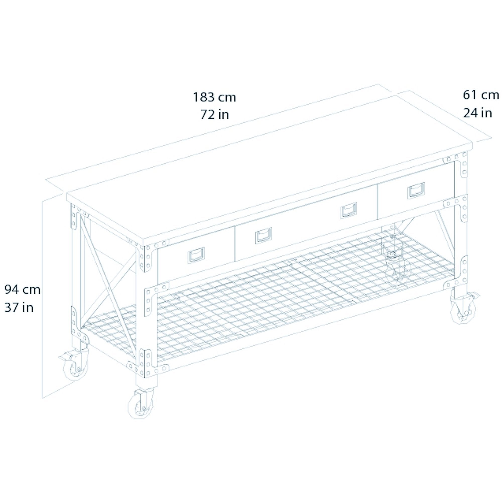 Duramax Rolling Workbench Furniture 72 in. x 24 in. with 3 Drawers, for Home, Garage, Workshop
