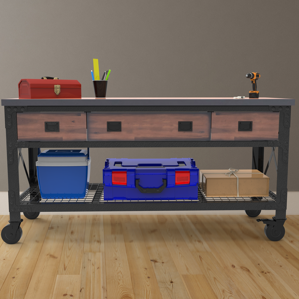 Duramax Rolling Workbench Furniture 72 in. x 24 in. with 3 Drawers, for Home, Garage, Workshop