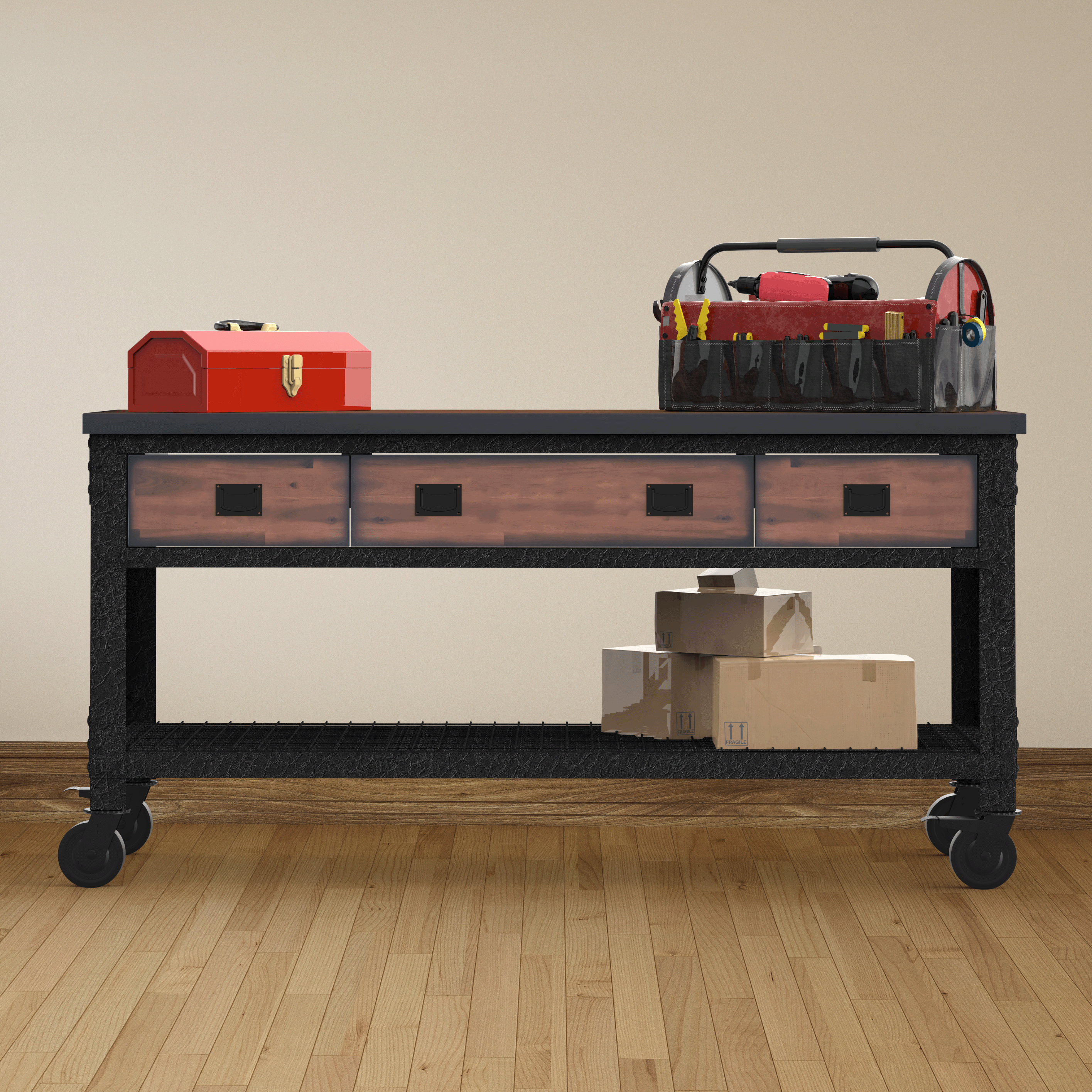 Duramax Rolling Workbench Furniture 72 in. x 24 in. with 3 Drawers, for Home, Garage, Workshop