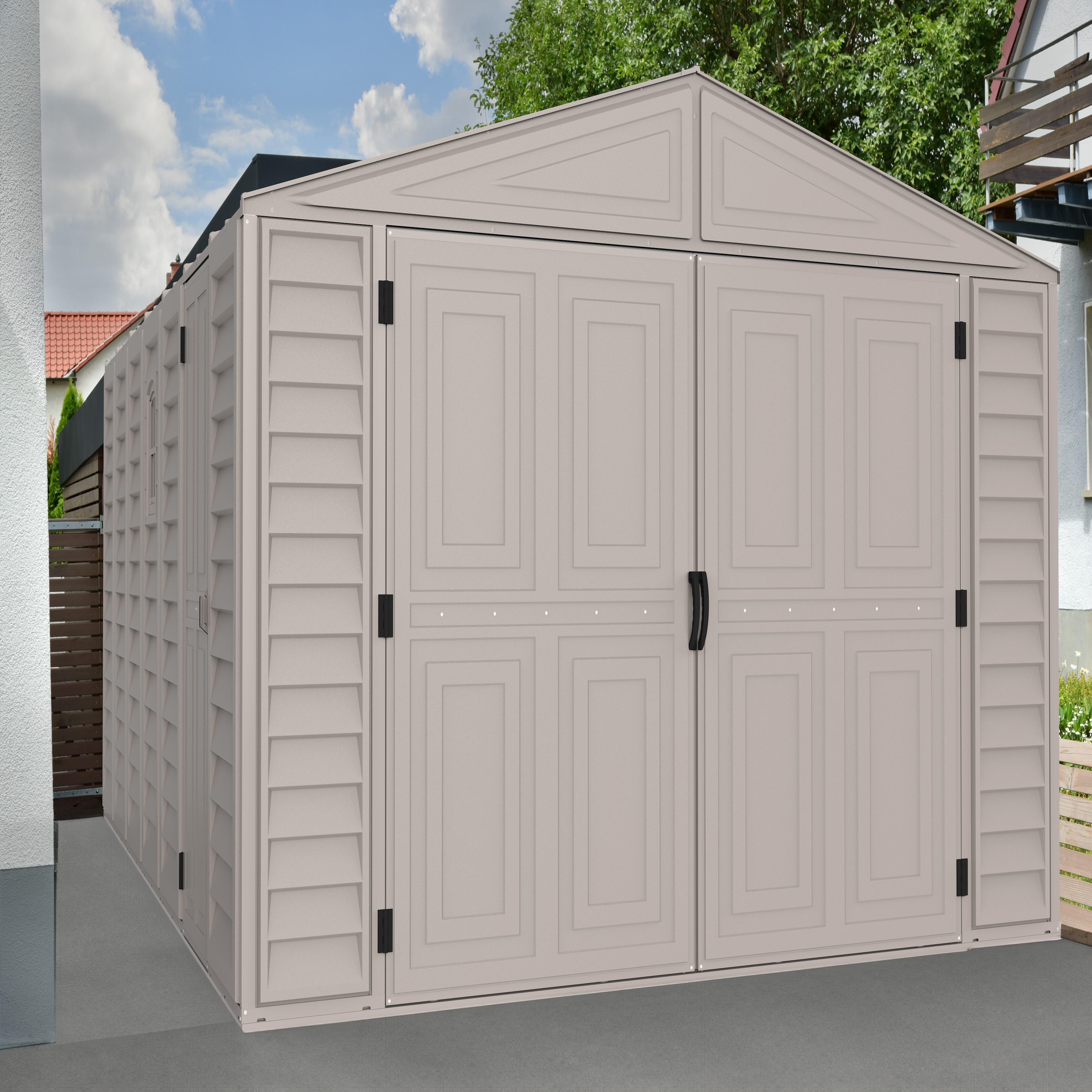 DuraMax 10.5ft x 18ft Vinyl Garage with Foundation Kit and Windows 15126