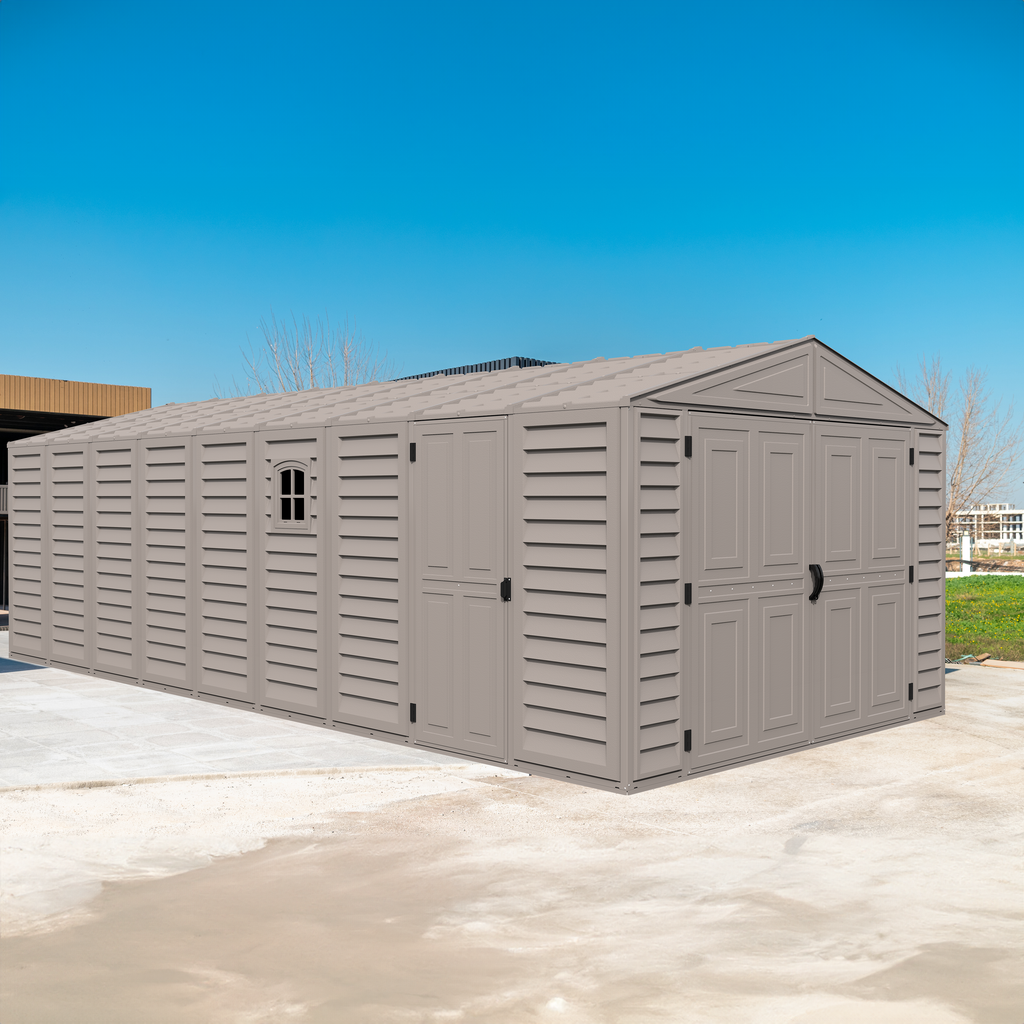 DuraMax 10.5ft x 23ft Vinyl Garage with Foundation Kit and windows 15326