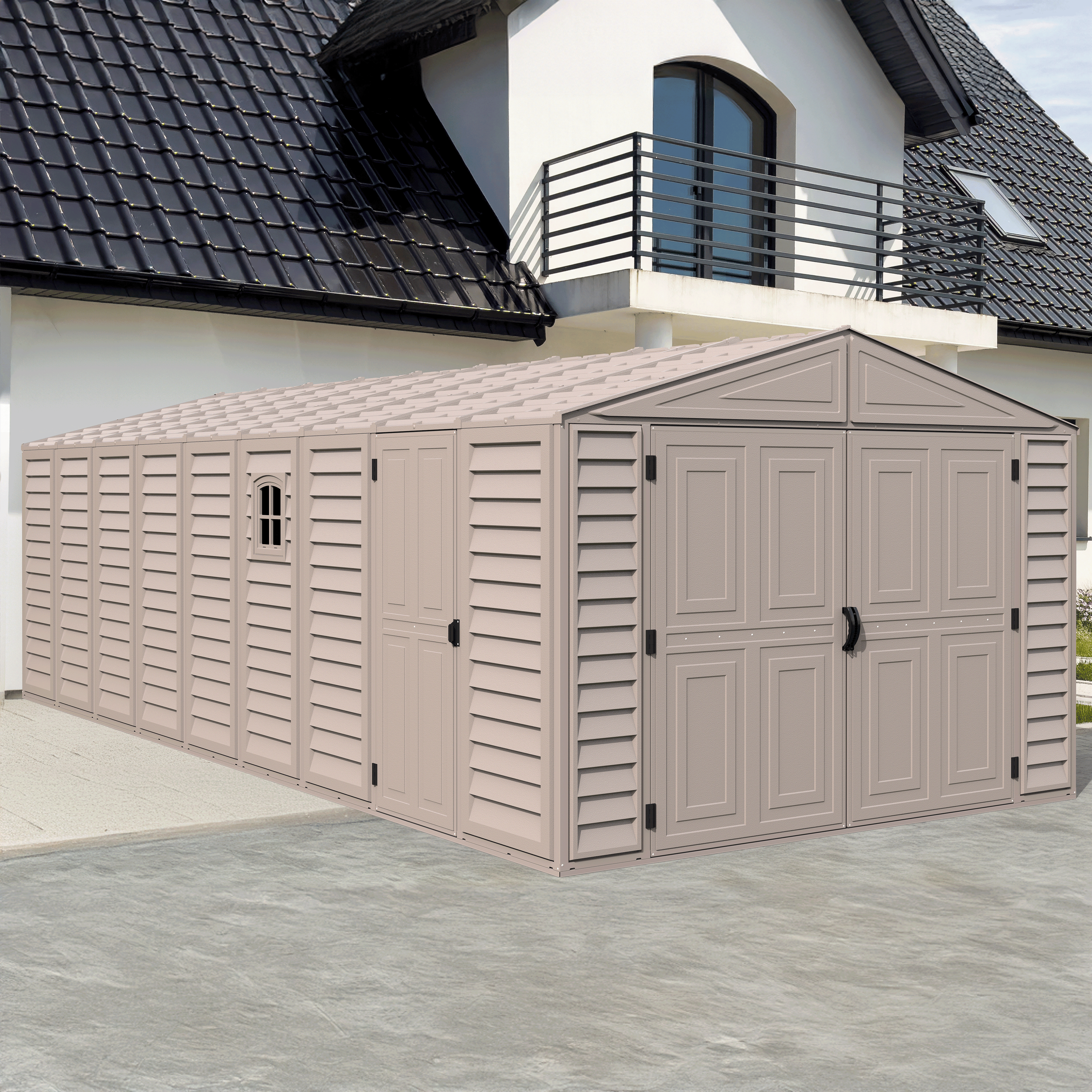 DuraMax 10.5ft x 23ft Vinyl Garage with Foundation Kit and windows 15326