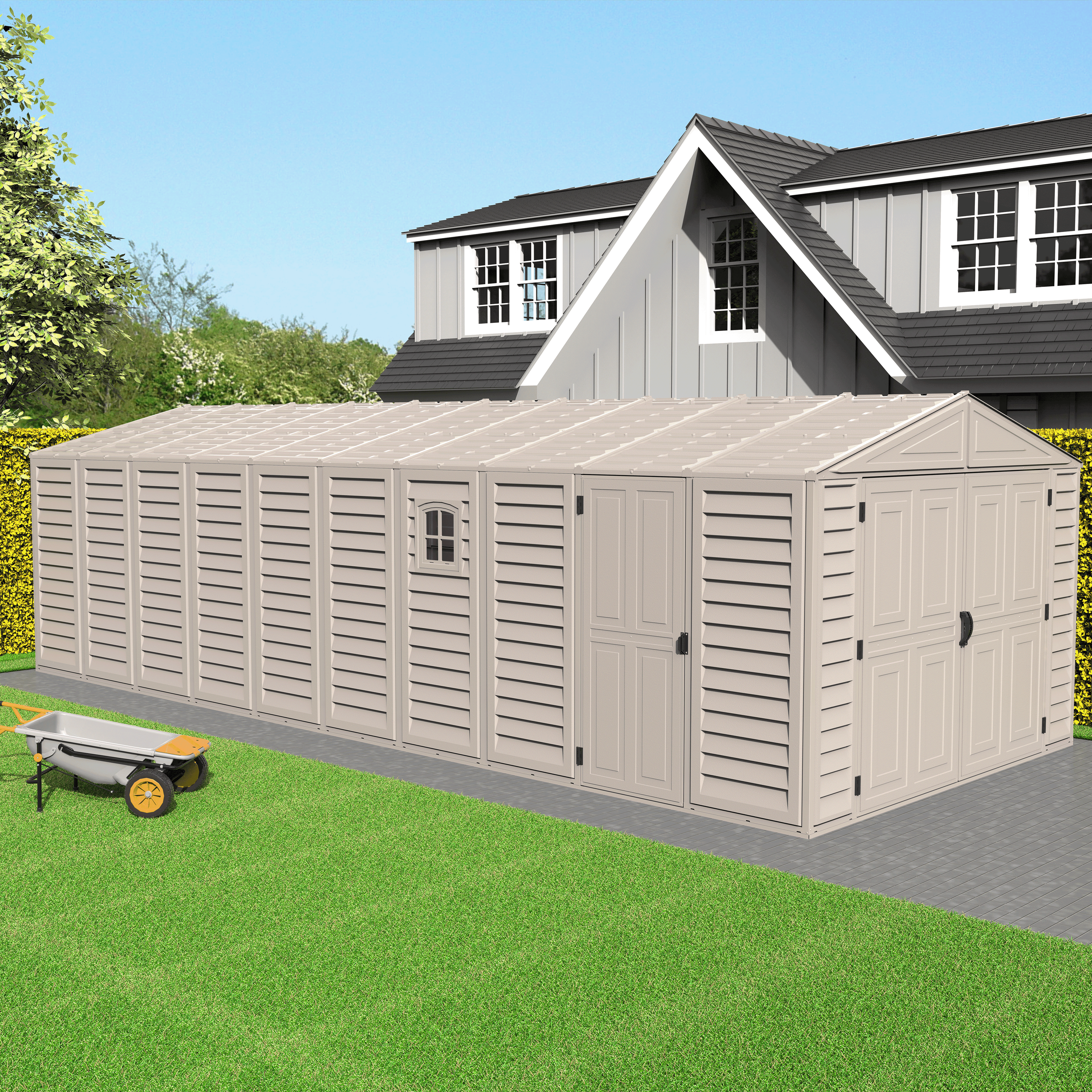 DuraMax 10.5ft x 25.5ft Vinyl Garage with Foundation Kit and Windows 15426