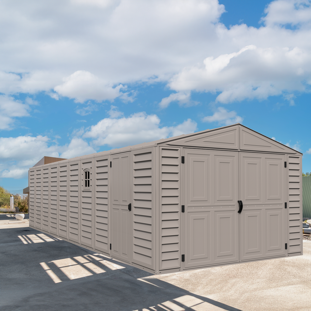 DuraMax 10.5ft x 25.5ft Vinyl Garage with Foundation Kit and Windows 15426
