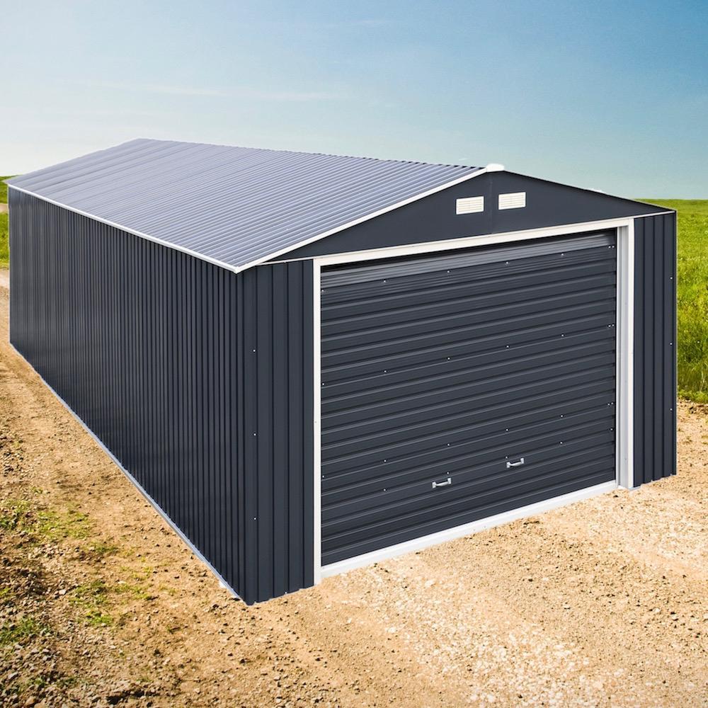 Duramax 12ft x 20ft Imperial Metal Garage Dark Gray / White Trim