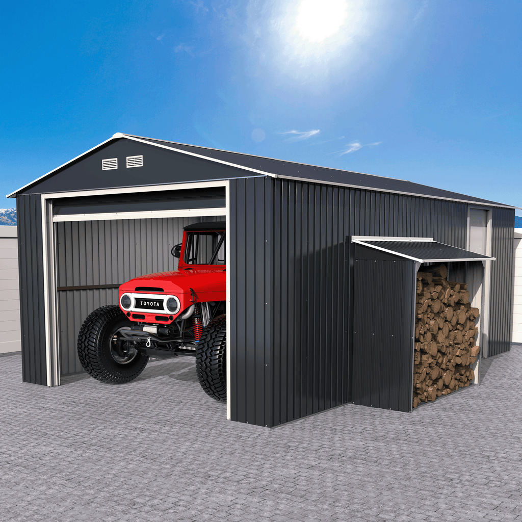 Duramax 12ft x 20ft Imperial Metal Garage Dark Gray / White Trim
