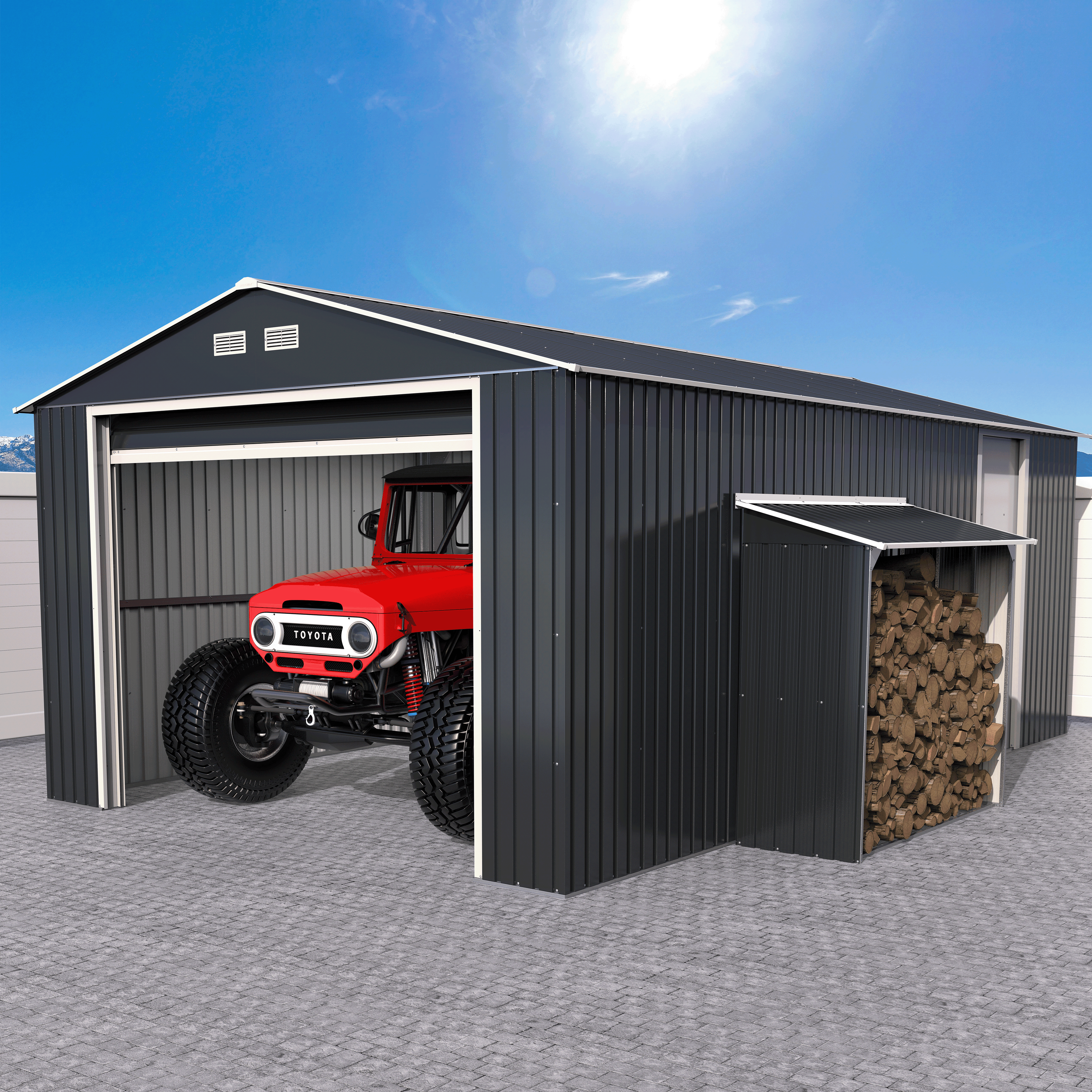 Duramax 12ft x 20ft Imperial Metal Garage Dark Gray / White Trim