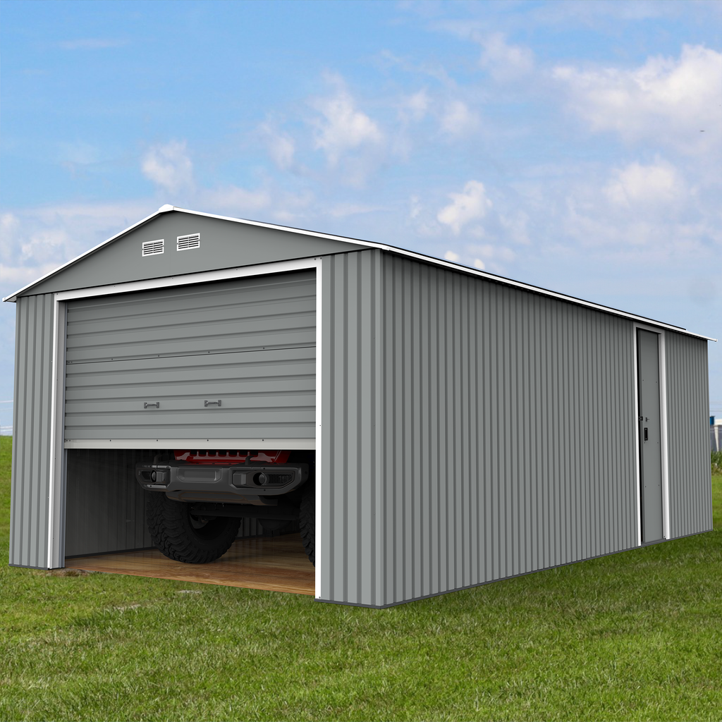 Duramax 12ft x 26ft Imperial Metal Garage Light Gray / White Trim