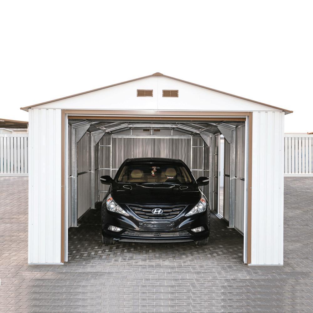 Duramax 12ft x 26ft Imperial Metal Garage Off White / Brown Trim
