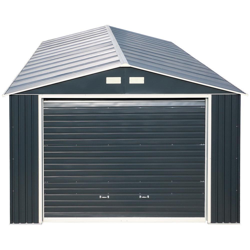 Duramax 12ft x 32ft Imperial Metal Garage Dark Gray / White Trim