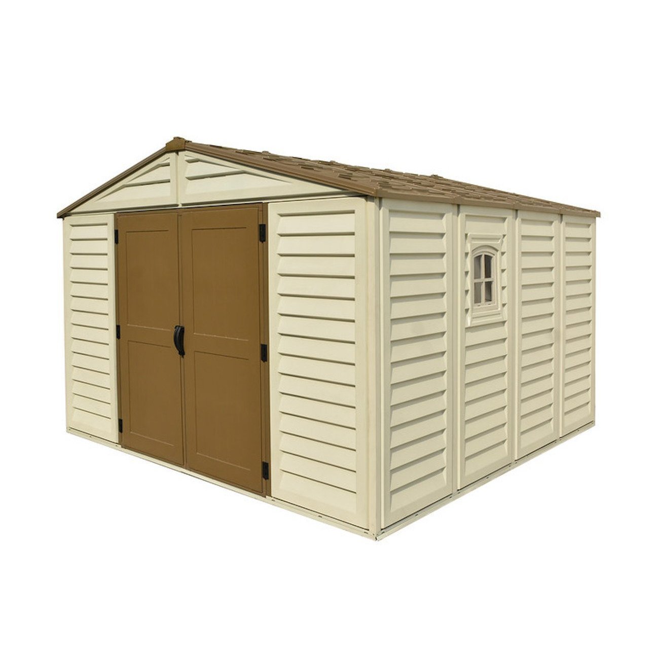 DuraMax 10.5ft x 10.5 ft Woodbridge Plus Plastic Vinyl Shed w/ Foundation Kit & Window 40224