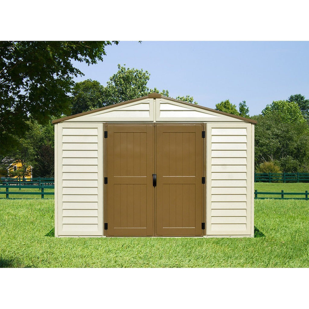 DuraMax 10.5ft x 10.5 ft Woodbridge Plus Plastic Vinyl Shed w/ Foundation Kit & Window 40224