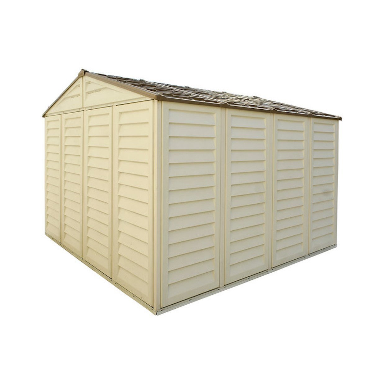 DuraMax 10.5ft x 10.5 ft Woodbridge Plus Plastic Vinyl Shed w/ Foundation Kit & Window 40224