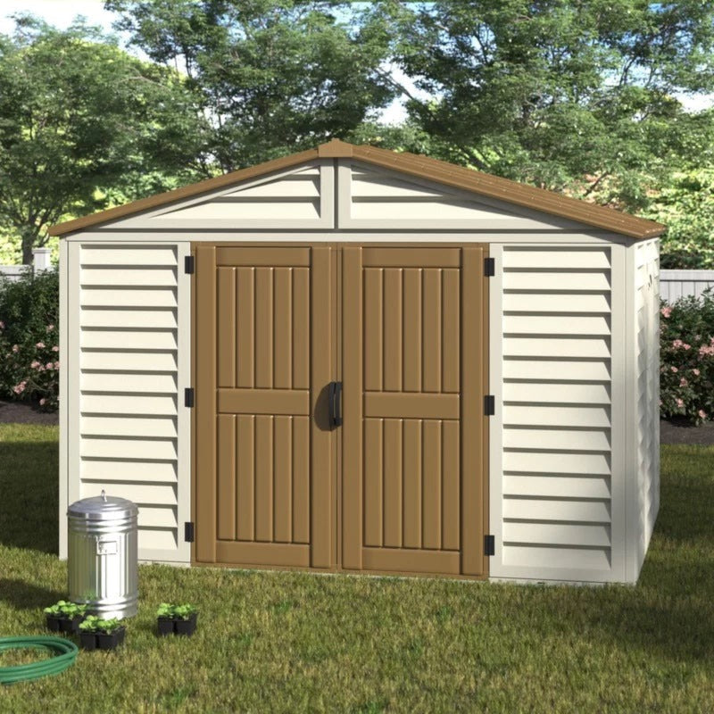 DuraMax 10.5ft x 10.5 ft Woodbridge Plus Plastic Vinyl Shed w/ Foundation Kit & Window 40224