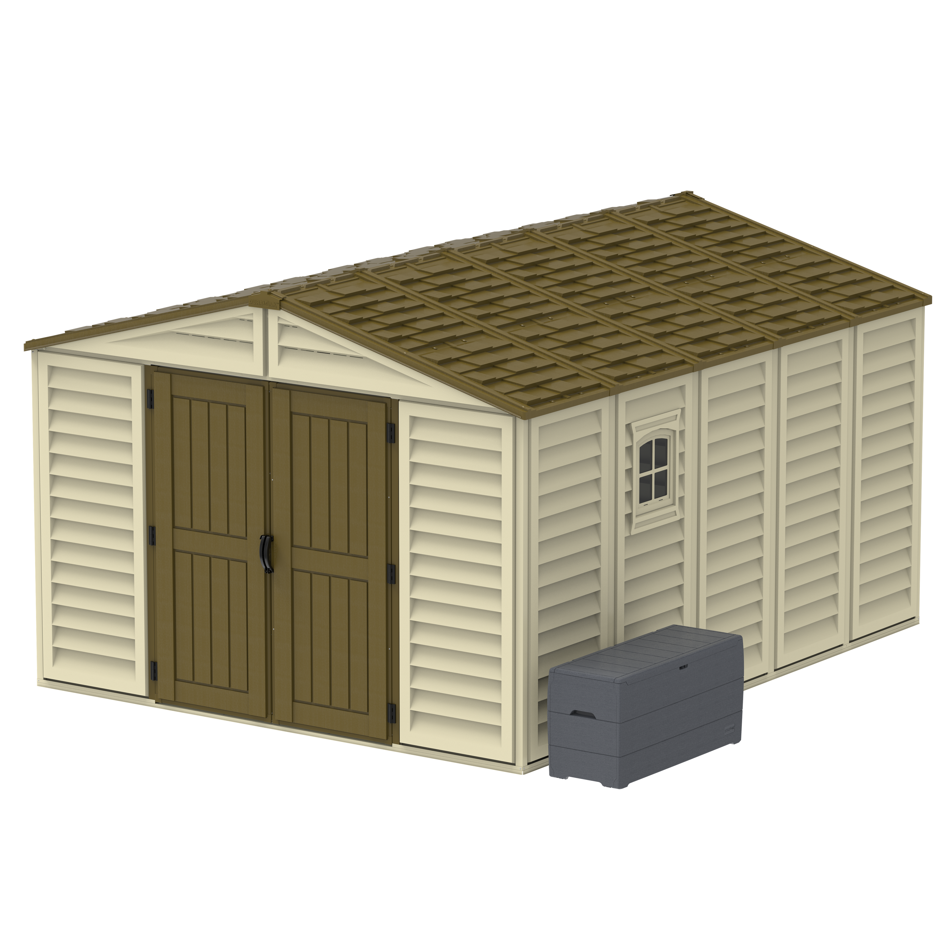 DuraMax 10.5ft x 13ft  Woodbridge Plus Plastic Vinyl Shed w/ Foundation Kit & Window 40234