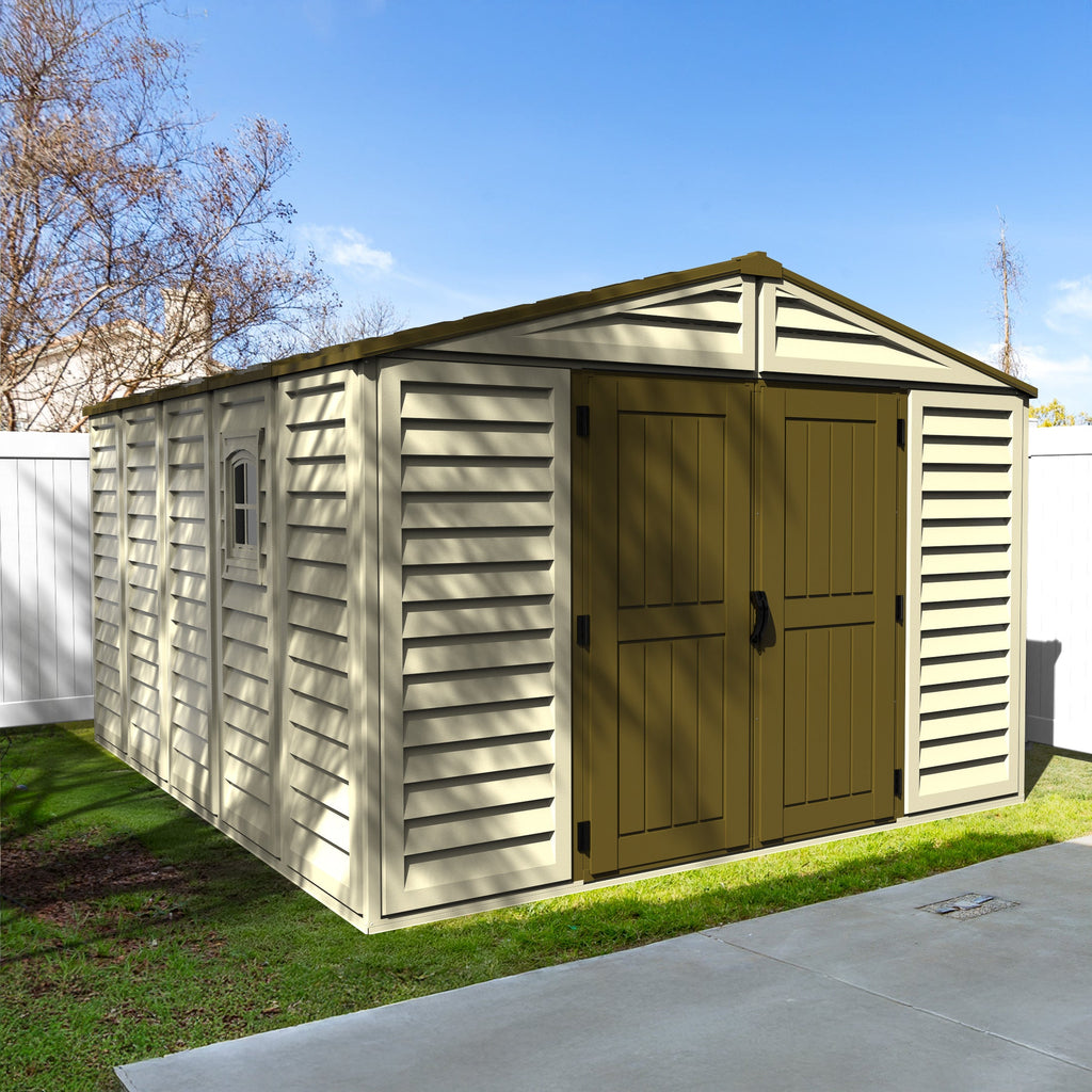 DuraMax 10.5ft x 13ft  Woodbridge Plus Plastic Vinyl Shed w/ Foundation Kit & Window 40234