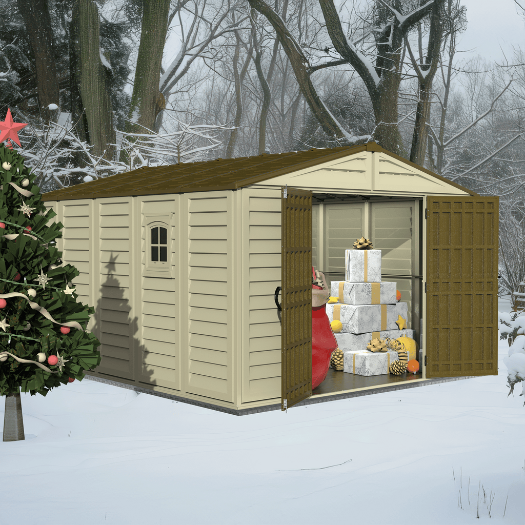 DuraMax 10.5ft x 13ft  Woodbridge Plus Plastic Vinyl Shed w/ Foundation Kit & Window 40234