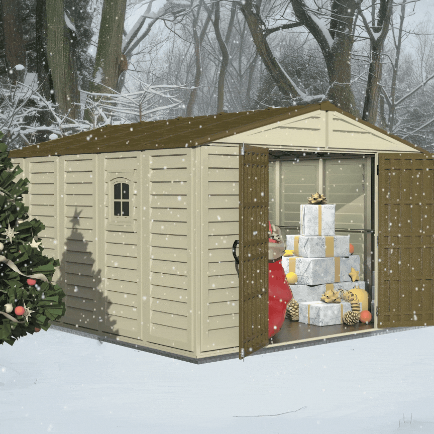 DuraMax 10.5ft x 13ft  Woodbridge Plus Plastic Vinyl Shed w/ Foundation Kit & Window 40234