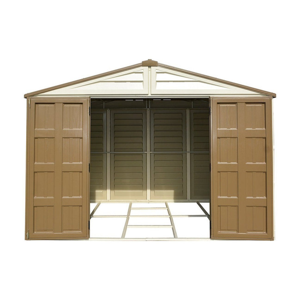DuraMax 10.5ft x 13ft  Woodbridge Plus Plastic Vinyl Shed w/ Foundation Kit & Window 40234