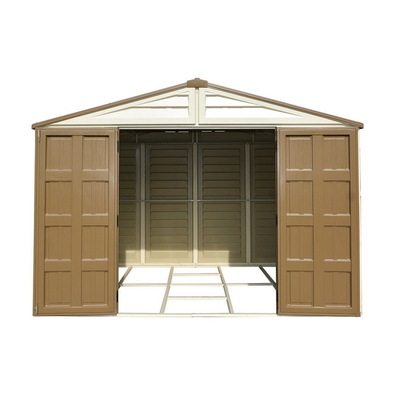 DuraMax 10.5ft x 13ft  Woodbridge Plus Plastic Vinyl Shed w/ Foundation Kit & Window 40234