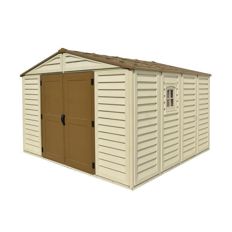 DuraMax 10.5ft x 13ft  Woodbridge Plus Plastic Vinyl Shed w/ Foundation Kit & Window 40234