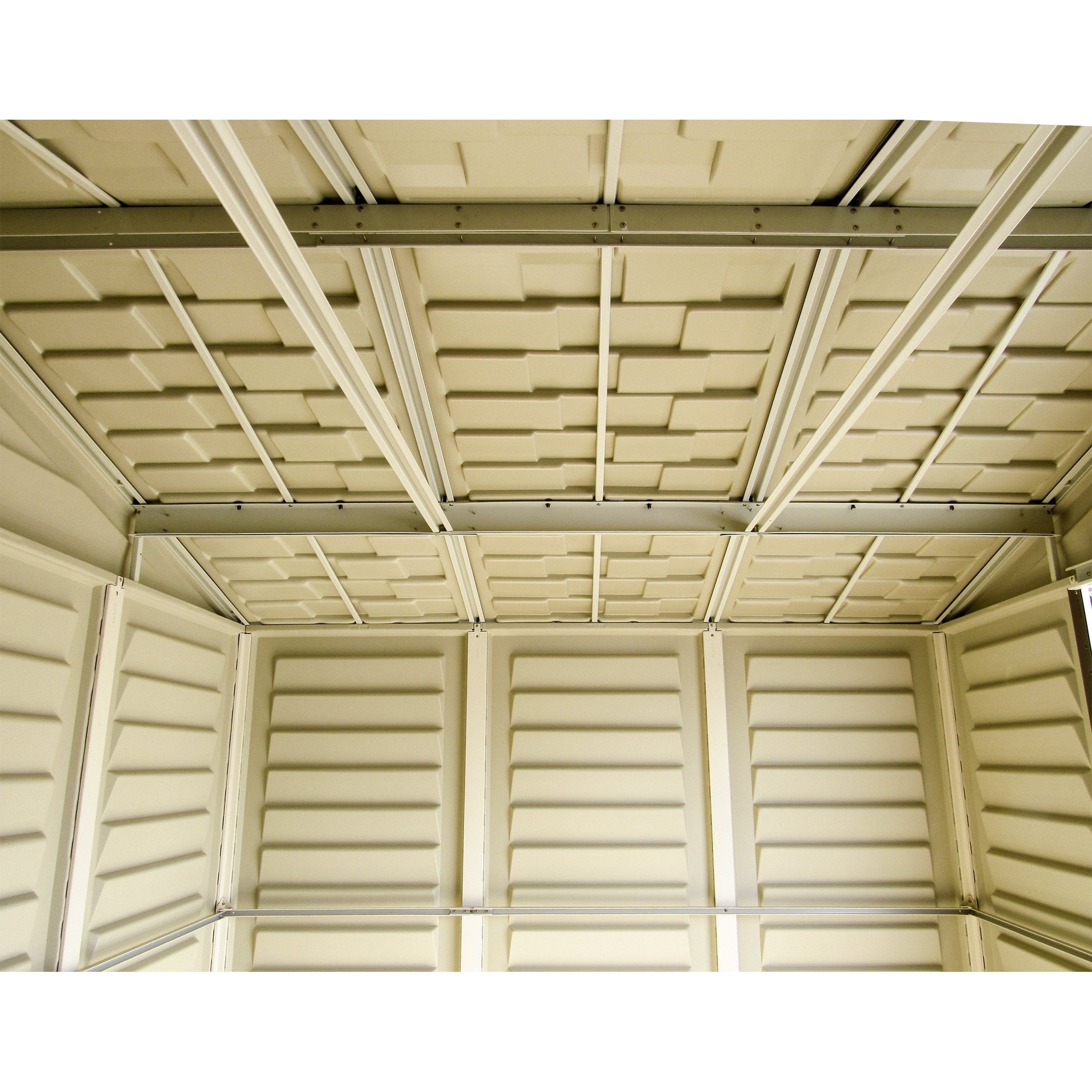 DuraMax 10.5ft x 13ft  Woodbridge Plus Plastic Vinyl Shed w/ Foundation Kit & Window 40234