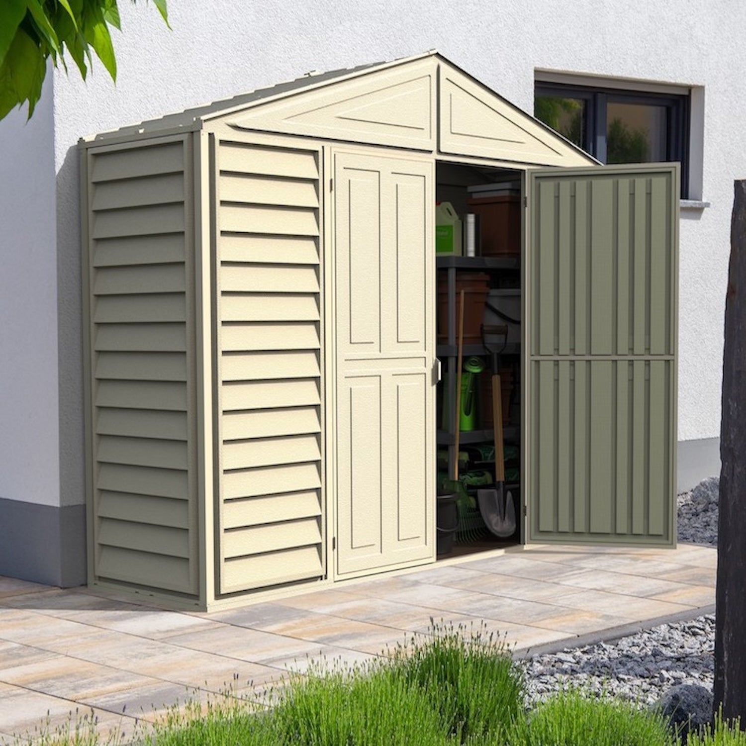 DuraMax 10.5ft x 2.75ft SidePro Plastic Vinyl Shed with Foundation Kit 98001