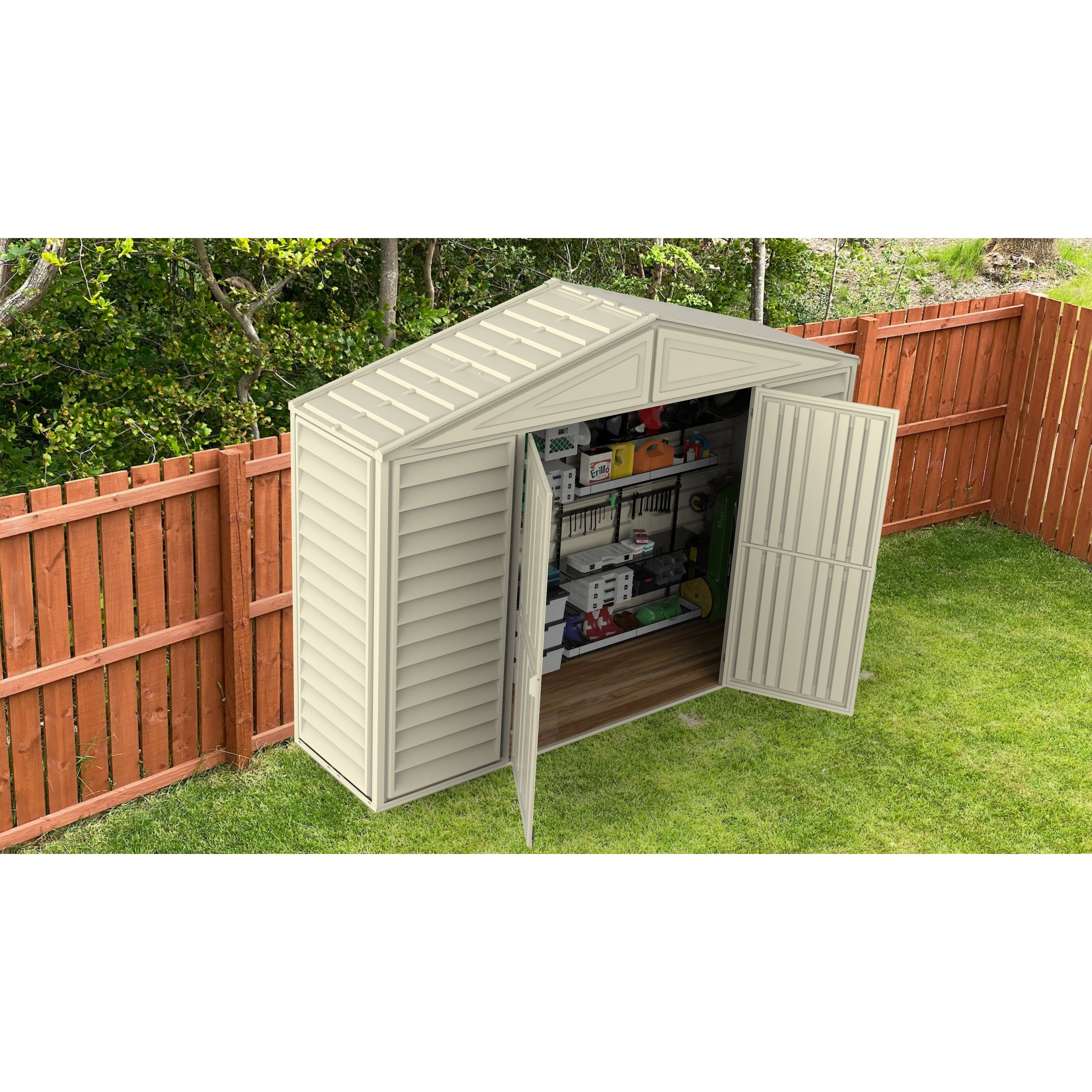 DuraMax 10.5ft x 2.75ft SidePro Plastic Vinyl Shed with Foundation Kit 98001
