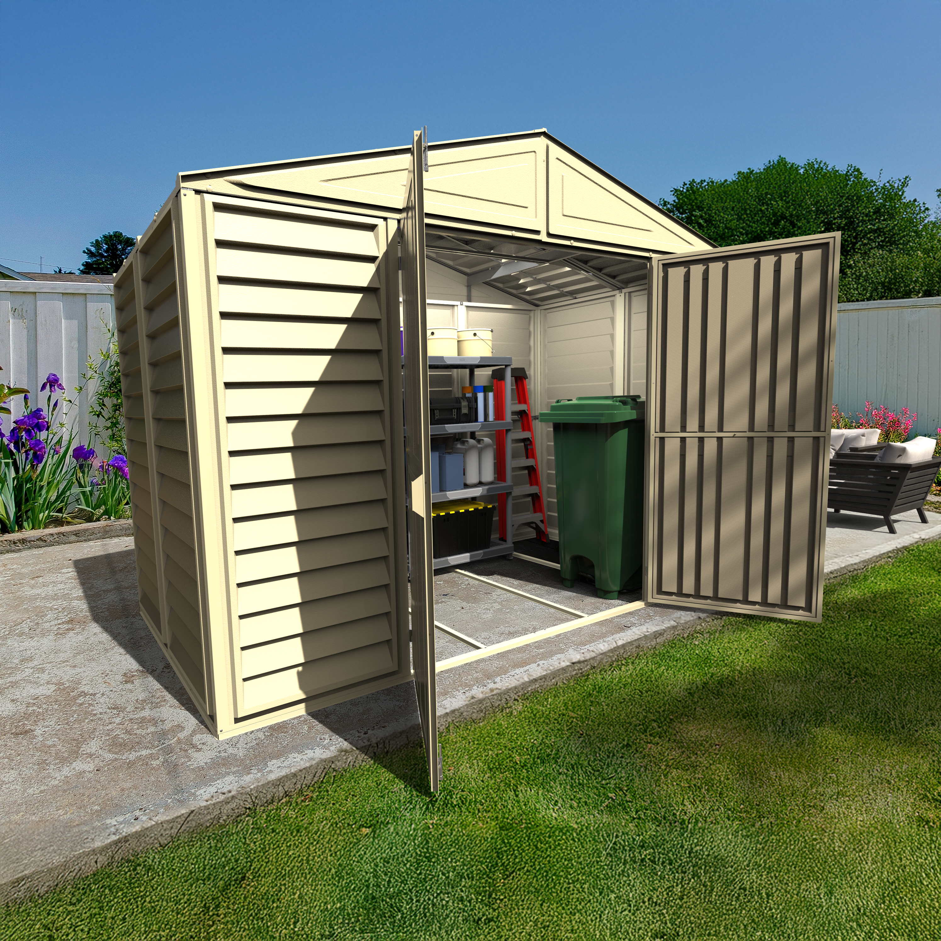 DuraMax 10.5ft x 5ft Woodbridge Plastic Vinyl Shed with Foundation Kit 00283