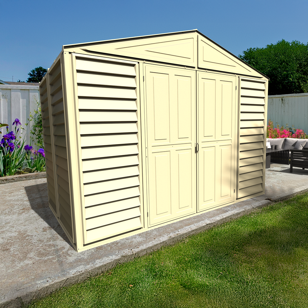 DuraMax 10.5ft x 5ft Woodbridge Plastic Vinyl Shed with Foundation Kit 00283