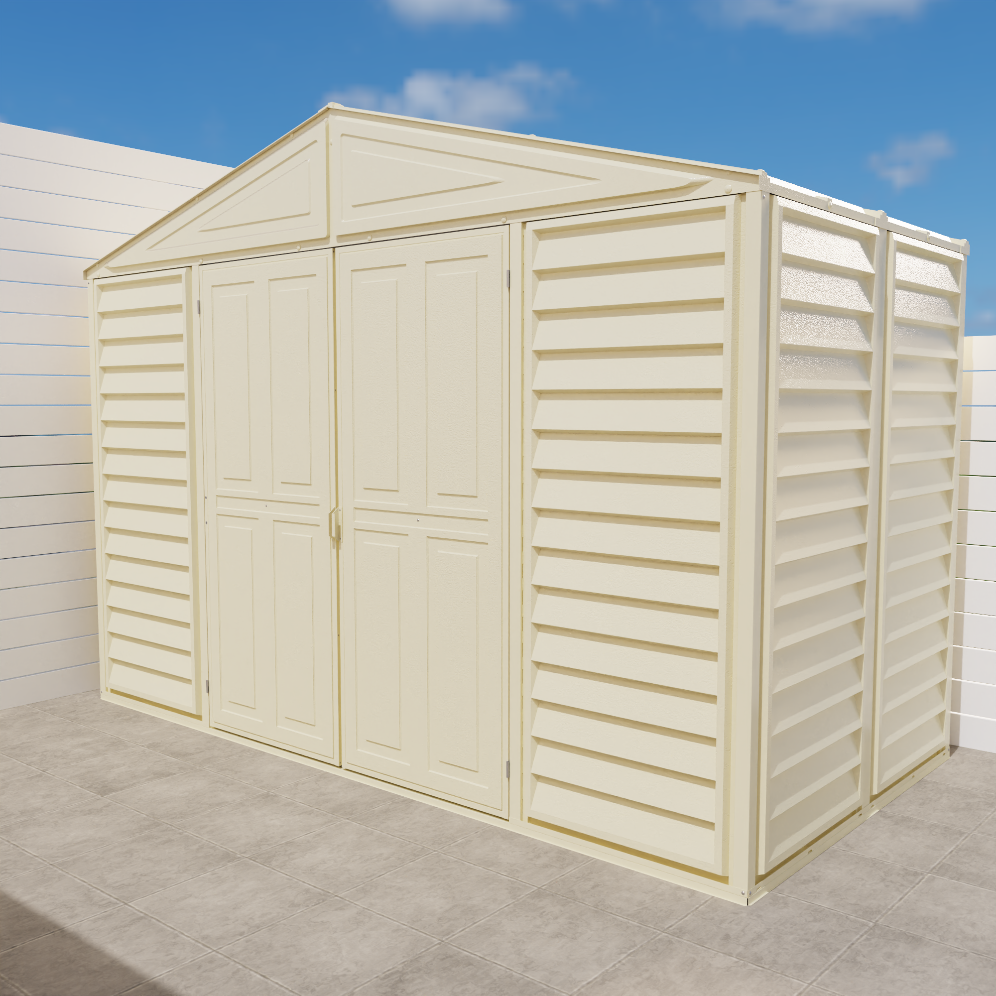 DuraMax 10.5ft x 5ft Woodbridge Plastic Vinyl Shed with Foundation Kit 00283