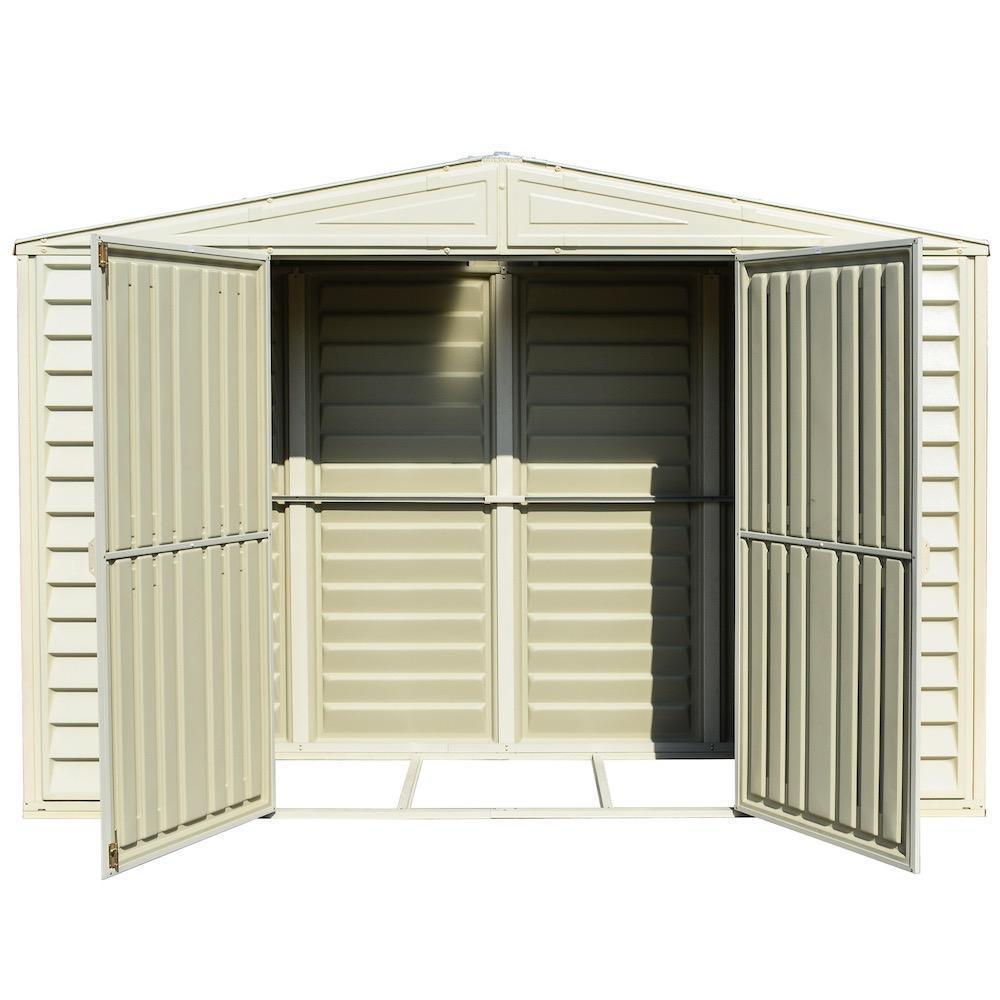 DuraMax 10.5ft x 5ft Woodbridge Plastic Vinyl Shed with Foundation Kit 00283