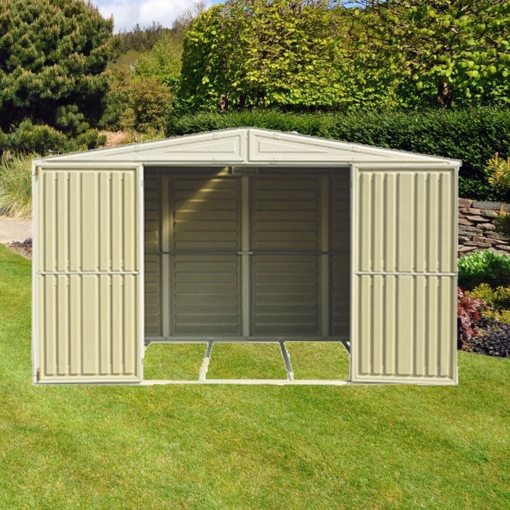 DuraMax 10.5ft x 5ft Woodbridge Plastic Vinyl Shed with Foundation Kit 00283