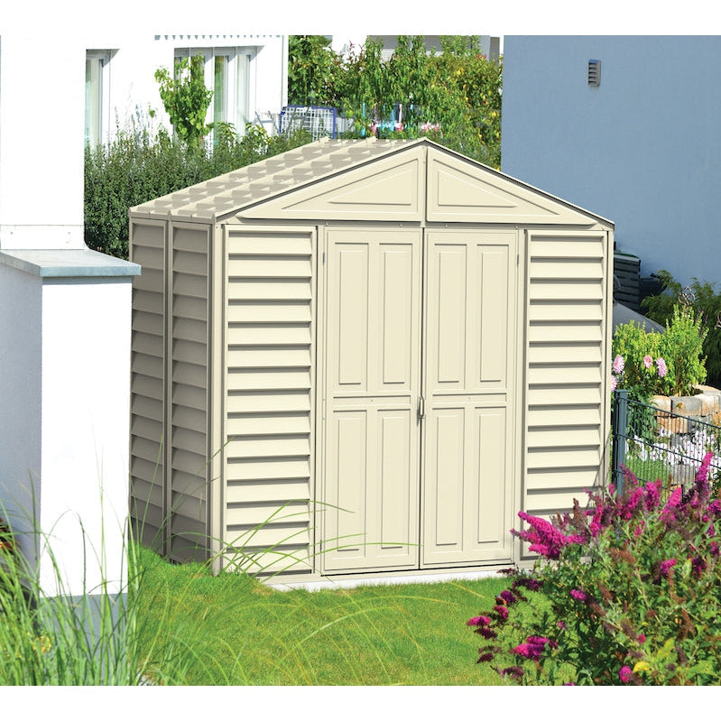 DuraMax 10.5ft x 5ft Woodbridge Plastic Vinyl Shed with Foundation Kit 00283
