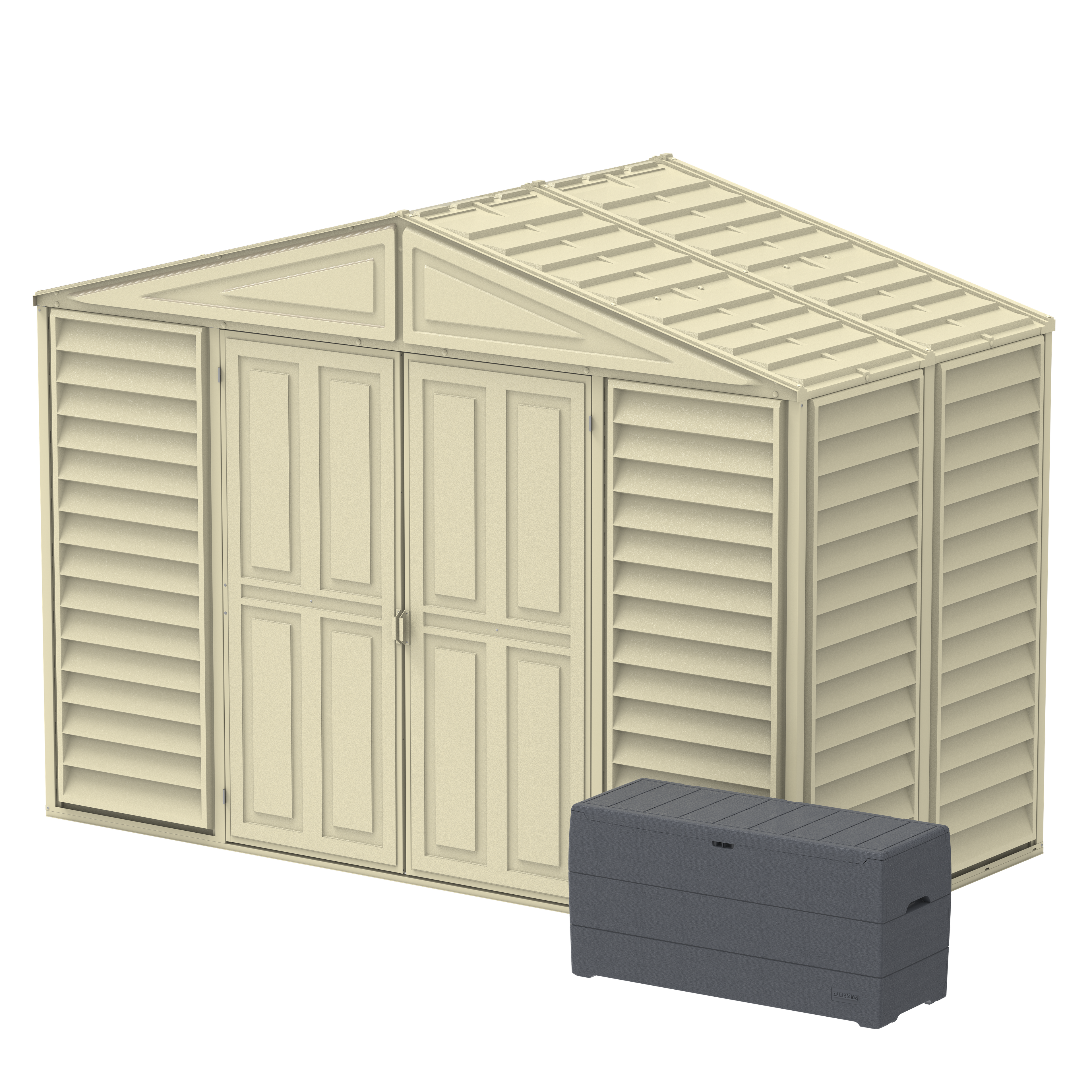 DuraMax 10.5ft x 5ft Woodbridge Plastic Vinyl Shed with Foundation Kit 00283
