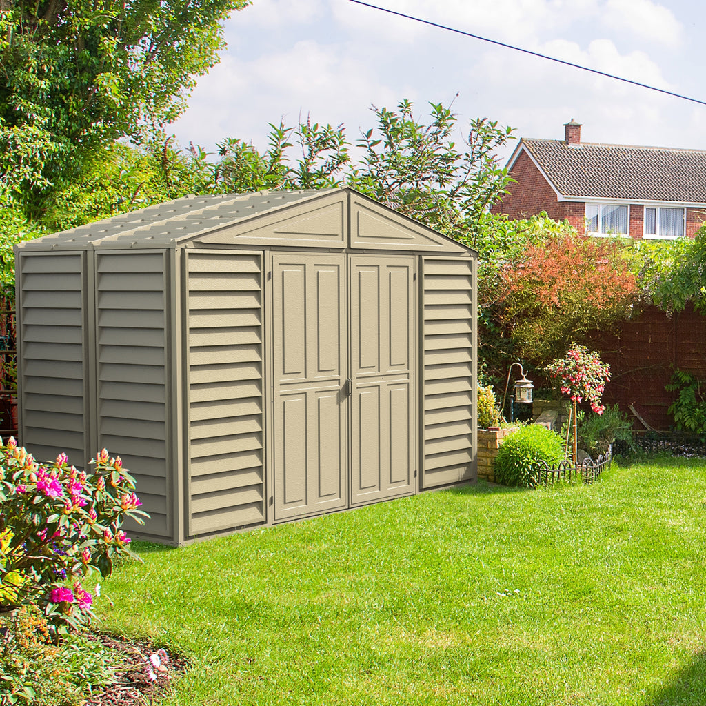 DuraMax 10.5ft x 5ft Woodbridge Plastic Vinyl Shed with Foundation Kit 00283