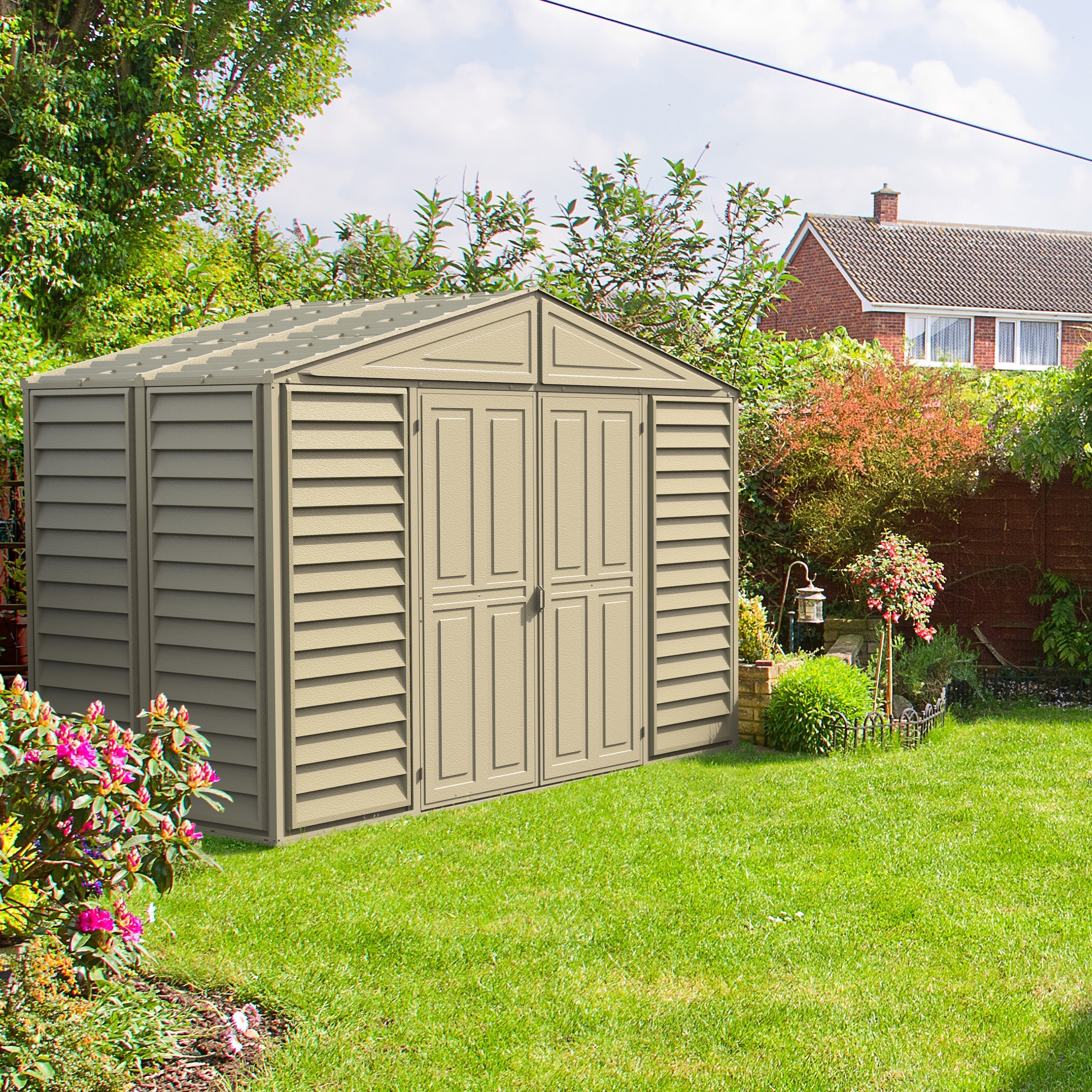 DuraMax 10.5ft x 5ft Woodbridge Plastic Vinyl Shed with Foundation Kit 00283