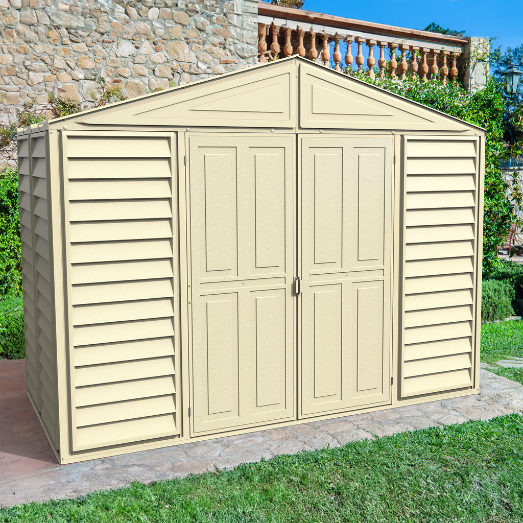DuraMax 10.5ft x 5ft Woodbridge Plastic Vinyl Shed with Foundation Kit 00283