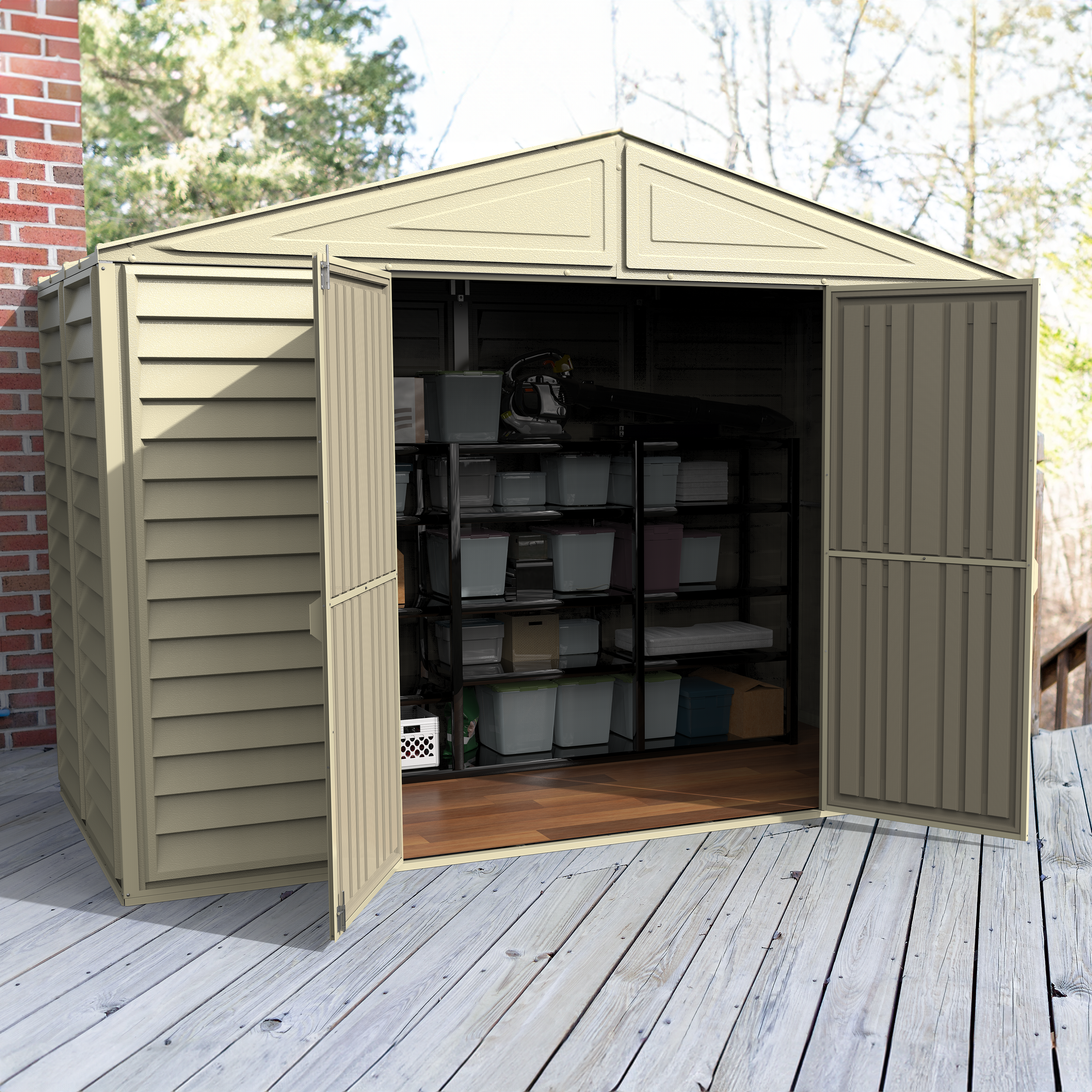 DuraMax 10.5ft x 5ft Woodbridge Plastic Vinyl Shed with Foundation Kit 00283