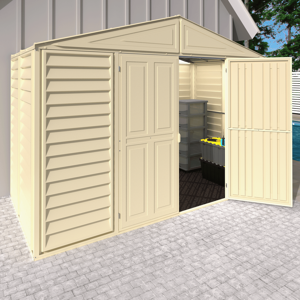 DuraMax 10.5ft x 5ft Woodbridge Plastic Vinyl Shed with Foundation Kit 00283