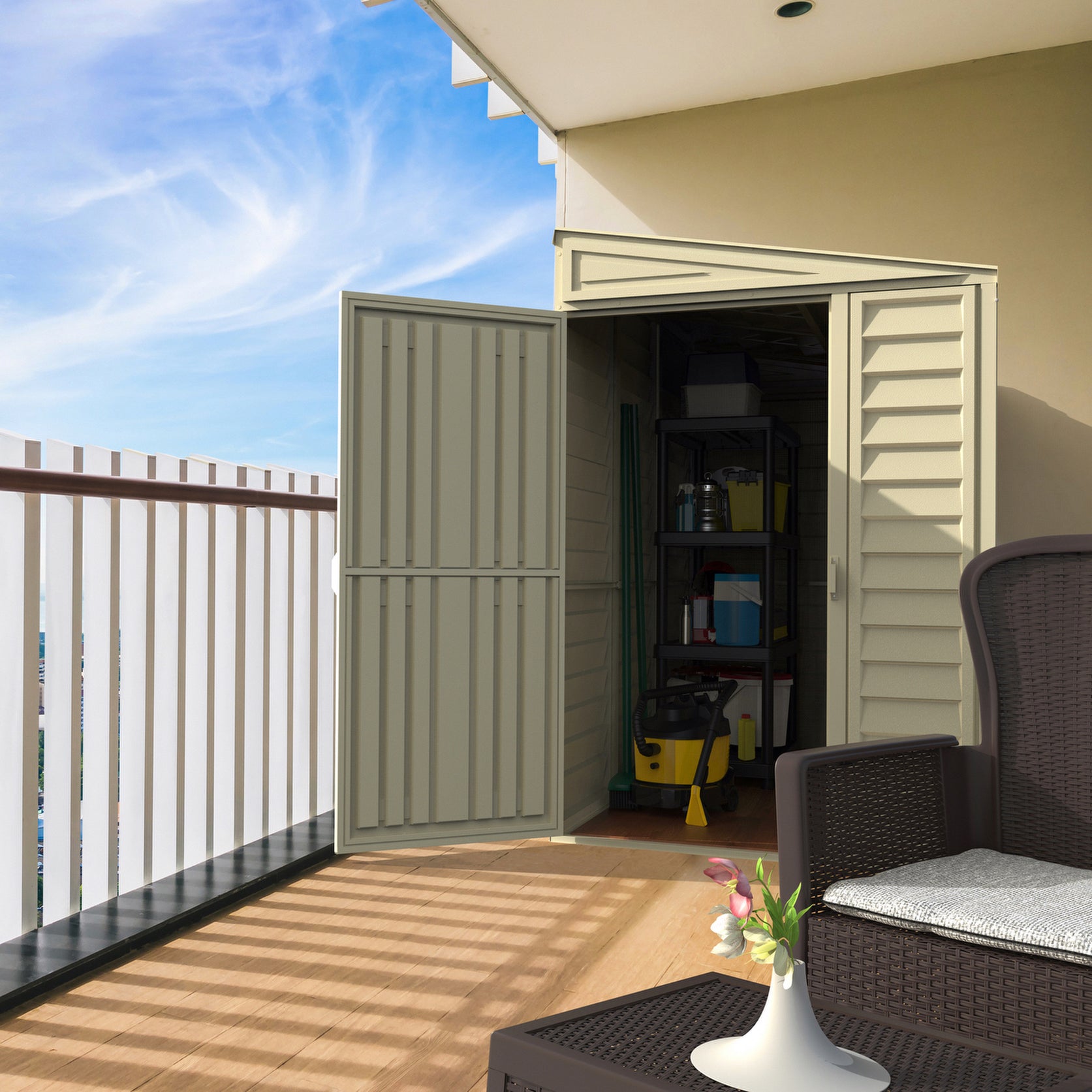 Duramax 4ft x 8ft Sidemate Plastic Vinyl Resin Outdoor Storage Shed With Foundation Kit 06625