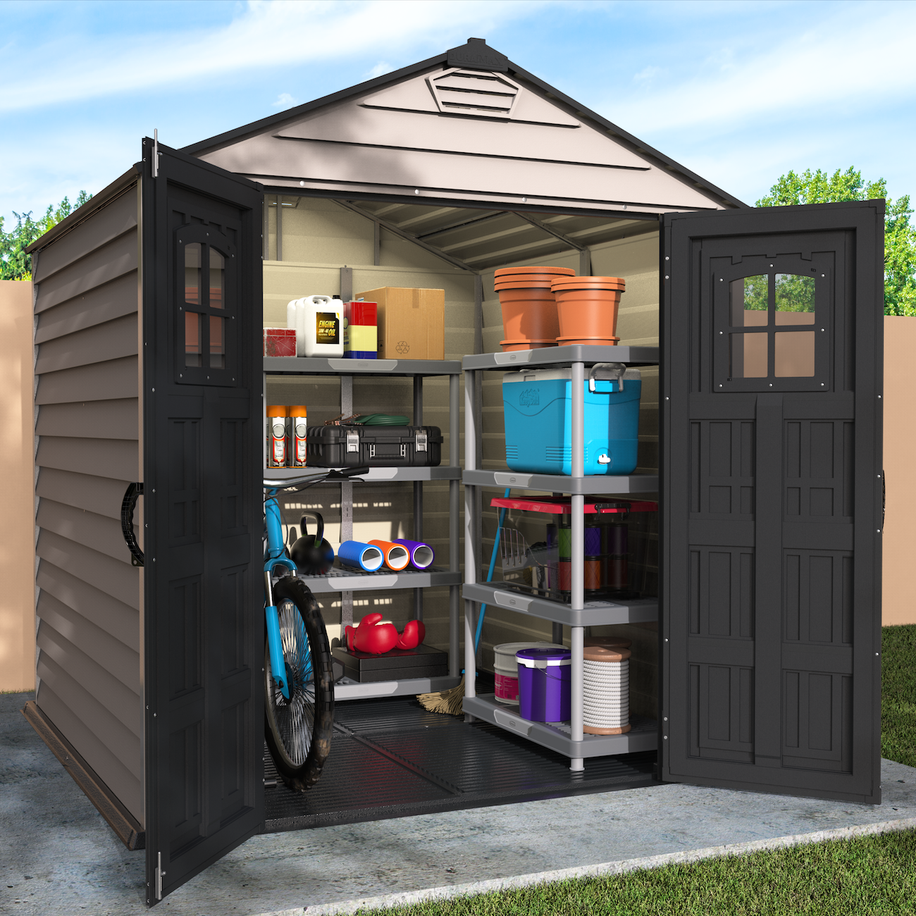 DuraMax 7ft x 7ft StoreMax Plus Plastic Vinyl Shed with Molded Floor 30325
