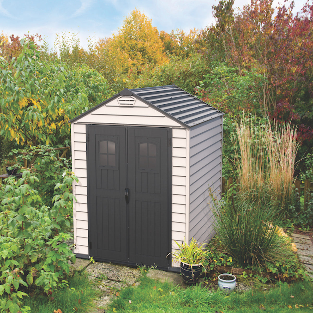 DuraMax 7ft x 7ft StoreMax Plus Plastic Vinyl Shed with Molded Floor 30325