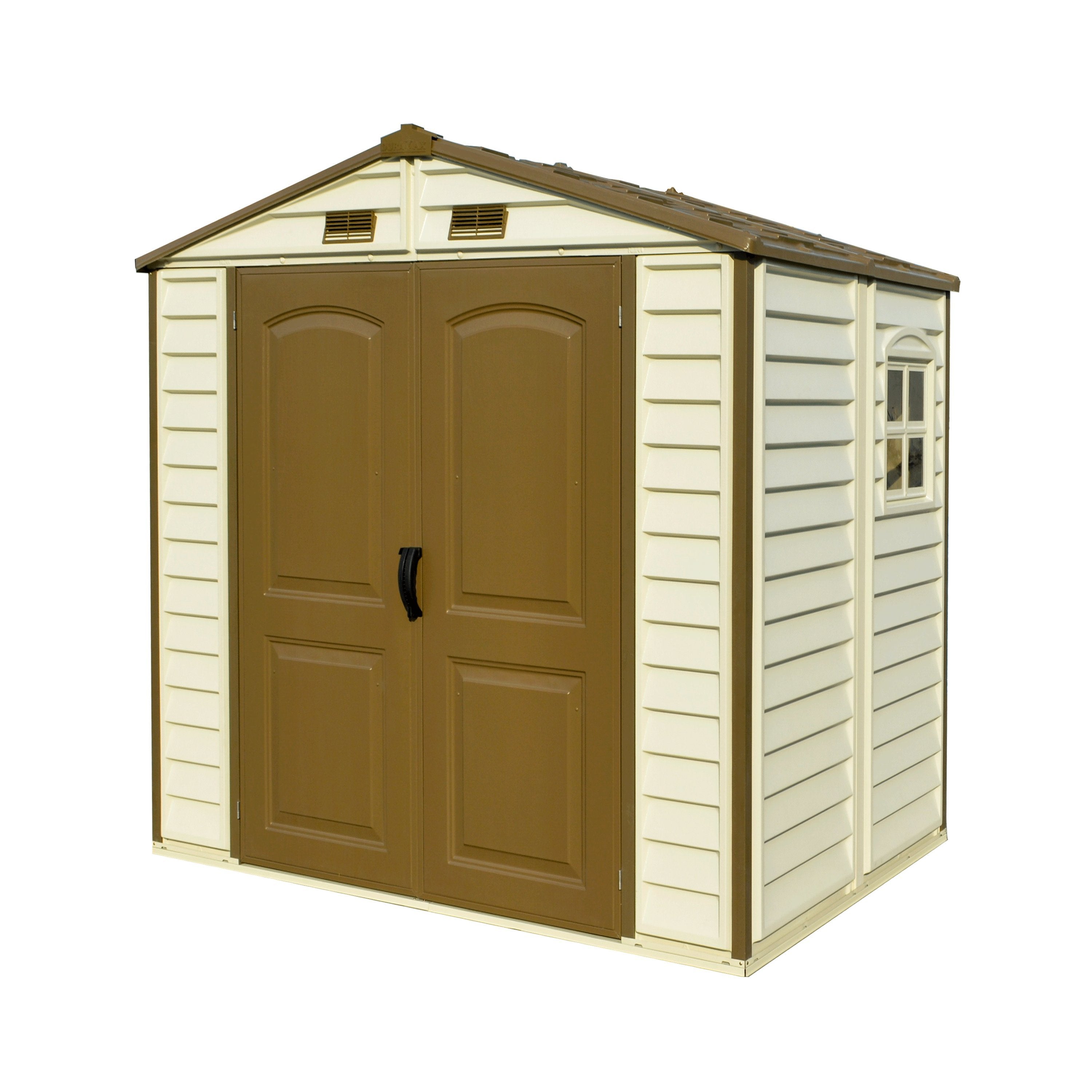DuraMax 8ft x 5.5ft Storeall Plastic Vinyl Shed with Foundation Kit and window 30115