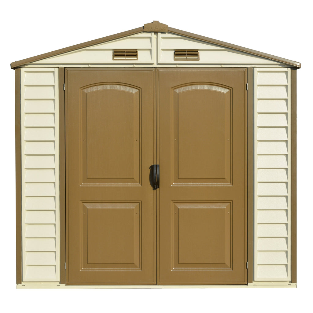 DuraMax 8ft x 5.5ft Storeall Plastic Vinyl Shed with Foundation Kit and window 30115